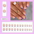 Franse kunstnagels in nude roze met paarse glitter gradiënt en sterrenontwerp - Franse Ster Stijl (W1013) / Lijm Type