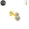Clou d'oreille en titane ASTM F136 doré avec double gemme et système à clipser - Or (1.2mm*8mm Double Zircone Ronde)
