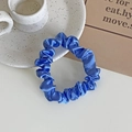 Blue satin silk scrunchie with soft pleated texture and elastic band for women - Sapphire Blue