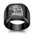 Men's matte black stainless steel signet ring with engraved white eagle profile - US 5 / Gun Black