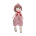 Bambola di Natale fatta a mano con cappello rosa lavorato a maglia e tutina in velluto - Rosa