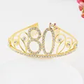 Golden 80th birthday tiara with sparkling clear rhinestones and pink crystal crown - 80th Birthday / Gold