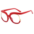 Montura de gafas roja Y2K con detalles metálicos dorados y bordes ondulados con estilo - Rojo