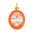 Oval gold plated pendant with orange enamel frame and white oval cut gemstone - Oval-Orange