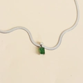 Silver snake chain necklace with emerald green rectangular gemstone pendant - Silver with Green Zirconia (DDP100)