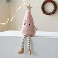 Rosa Plüsch-Weihnachtsbaum-Puppe mit goldenem Paillettenstern und gestreiften Beinen - Rosa