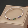 Detailed macro view of silver steel bracelet with colorful enamel geometric inlays on a case - Multi-color Geometric Inlay Style (5#)