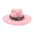 Cappello fedora rosa a tesa larga con fascia etnica turchese e nappe di perle - Taglia unica / Rosa
