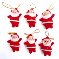 Detail of six red Santa Claus ornaments with golden hanging ropes for Christmas tree decor - 5CM Flocked Santa Claus Ornaments (6Pcs) (PS-007)