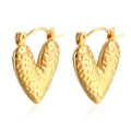 Golden heart-shaped hoop earrings with a textured hammered finish for women - Hammered Heart Small Hoop Gold (MS-302)