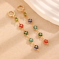 Colorful clover tassel earrings with gold finish and vibrant enamel charms - KC Gold Four Leaf Clover Earrings