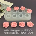Detail showing 8-cavity rose silicone mold dimensions and pink resin flower results - 8 Cavities Rose 2.8CM / Translucent