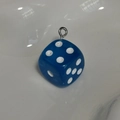 Blue translucent dice charm pendant with silver metal ring for creative bag accessories - Blue Translucent Dice Pendant (PY049-TLA)