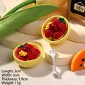 Miniature resin strawberry dessert model in small yellow bowls sized 3x3x1.9cm - Yellow Bowl Bayberry with Syrup