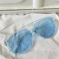 Chic blue polygonal cat-eye sunglasses with transparent frames and double bridge design - Aviator Style Blue Double Bridge