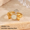 Anello regolabile in acciaio inossidabile dorato con design floreale bianco - Oro/Cluster di Fiori Gemelli