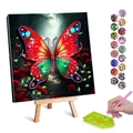 DIY diamond painting kit with colorful butterfly on canvas, wooden easel and tools - Bright Red Butterfly Style (3) / 20x30cm