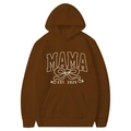 Brown Mama Est 2025 Coquette Hoodie with white ribbon graphic and front kangaroo pocket - Coffee