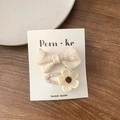 Beige lace bow hair clip and knitted flower hair tie set for kids on card - Bow + Flower