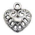 Hohler Herzanhänger mit Filigranmuster in antikem Silberfinish für DIY-Schmuck - Vintage Hohlherz 10x11mm
