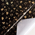 Luxurious black gift wrapping paper featuring gold foil heart patterns and metallic dots - Hot Stamping Series-Black Background Heart / 43cm Width x 3m Length