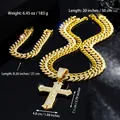 Set gioielli hip hop dorati con ciondolo a croce ghiacciata e catena cubana da uomo - 50cm+50cm+21cm / Oro