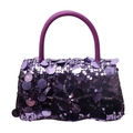 Sparkly purple sequin crossbody bag for women with circular handle and wavy bottom edge - Rose Red
