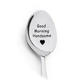 Cucchiaio in acciaio inox con incisione Good Morning Handsome e piccolo cuore - Buongiorno Bello