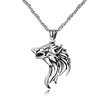 Hip hop silver wolf head pendant necklace in stainless steel with metal chain - Wolf Head / Silver