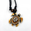 Collana vintage a tartaruga con pendente finto osso su cordino nero e perline - S-1/Tartaruga Totem Marrone