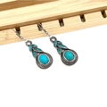 Retro silver bohemian drop earrings with turquoise gemstones on wooden stand - Ethnic Waterdrop Style (BX003)