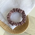 Morandi pink satin silk scrunchie with smooth texture on woven tray for ponytail - Coffee Purple
