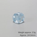 Close-up of 14mm light blue transparent resin dice weighing 2.5g with white dots - Light Blue