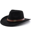 Cappello da cowboy western nero in pelle scamosciata con cinturino in pelle marrone e oro - M(56-58cm) / Nero