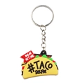 Detail van taco PVC sleutelhanger met #TACO SELFIE print en zilveren metalen ring - Taco Stijl