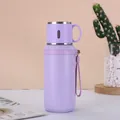 Portable light purple 316 stainless steel vacuum flask with a convenient carry strap - 600ml / Purple