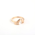 Minimalist adjustable wolf silhouette ring in rose gold finish with polished steel - Dual Wolf Heads-Rose Gold