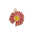 Red daisy flower pendant with yellow center and gold finish for DIY jewelry making - Sunflower Style (12063)