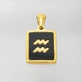 Pendentif zodiaque Verseau avec incrustation acrylique noire en acier plaqué or 18K - Verseau (Avec Chaîne)