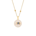 Golden necklace with round elephant pendant featuring a blue evil eye symbol and white enamel - Round Elephant Evil Eye