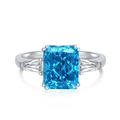 Elegant S925 sterling silver ring featuring a large rectangular blue gemstone center - DY120536-Three-Stone Radiant Cut-Blue
