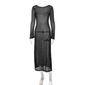 Slim fit black sheer long sleeve maxi dress with round neck and see-through fabric - S / Black