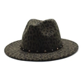 Olive green leopard print fedora hat with wide flat brim and metallic studded band - M (56-58cm) / Army Green