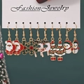 Christmas earrings set with Santa, elk and snowflake pendants on display card - Style 35 (5 Pairs Set)