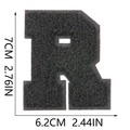 Size chart showing 7cm height of black chenille alphabet letter R embroidery patch - Letter R / Black