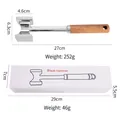 Dual-sided stainless steel meat tenderizer tool with non-slip wooden handle and packaging - Mirror Polished Acacia Wood Handle - Boxed