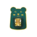 Green cartoon bear adhesive shower head holder with adjustable gold swivel mount - Green