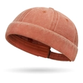 Adjustable washed cotton docker hat in coral red with vintage metallic back buckle - Orange