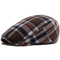 Berretto piatto vintage a spina di pesce per uomo e donna in marrone e blu navy - Regolabile (55-60cm) / Quadri Caffè