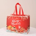Red Christmas non-woven gift bag featuring Santa Claus, reindeer, and Merry Christmas text - Christmas Style 20